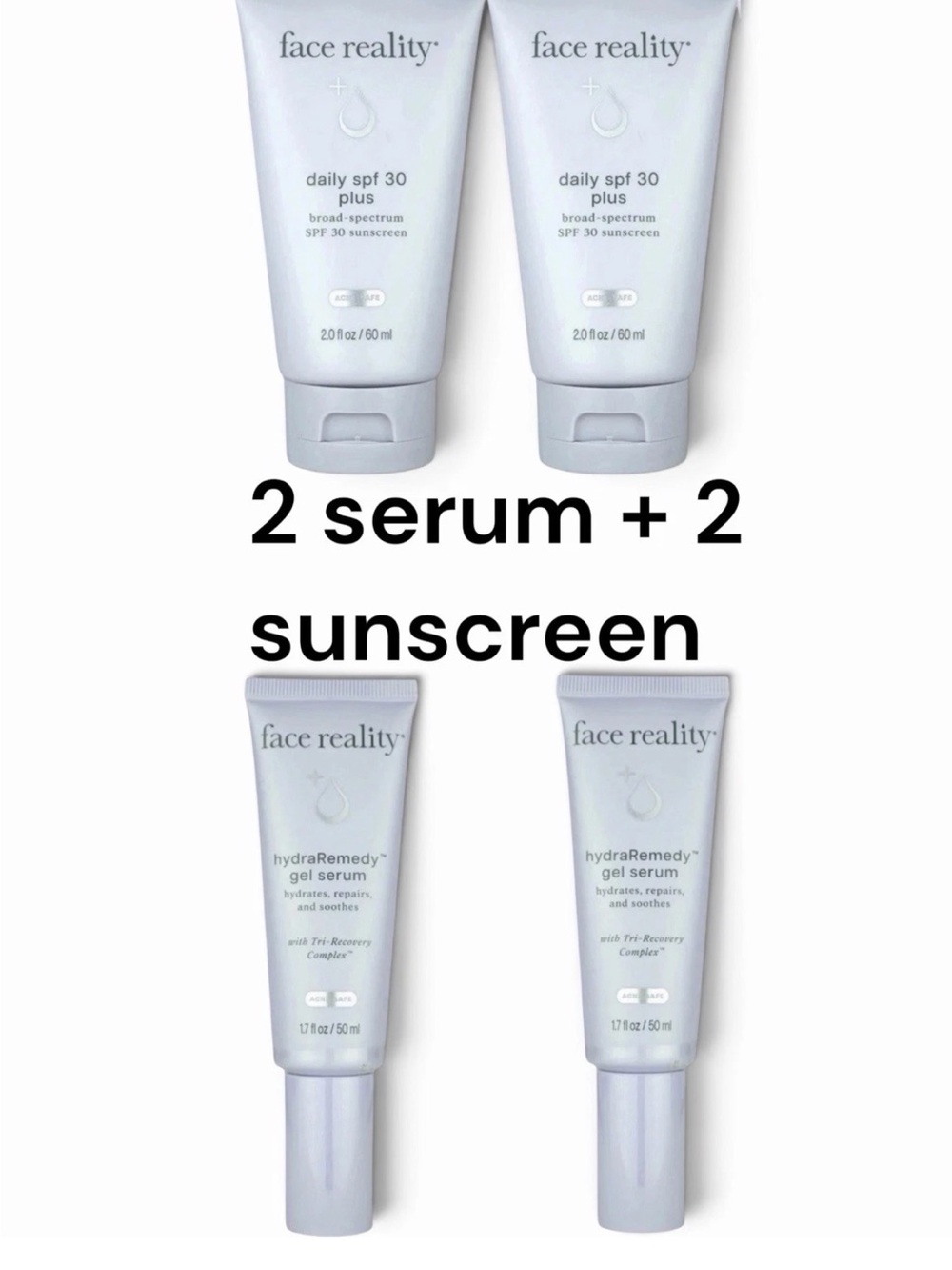 face reality Daily SPF 30 Plus Sunscreen & hydraRemedy Gel Serum Set - White